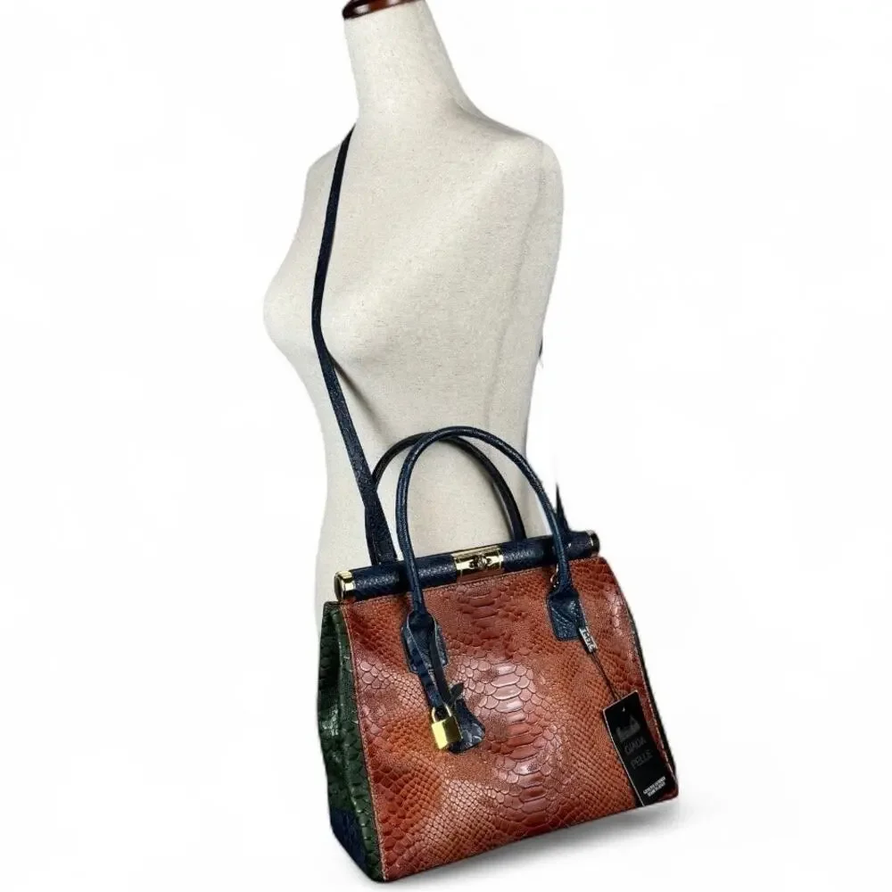 NWT Vintage Giada Pelle Italian‎ Embossed Brown Leather Purse Bag Deadstock - Picture 2 of 12